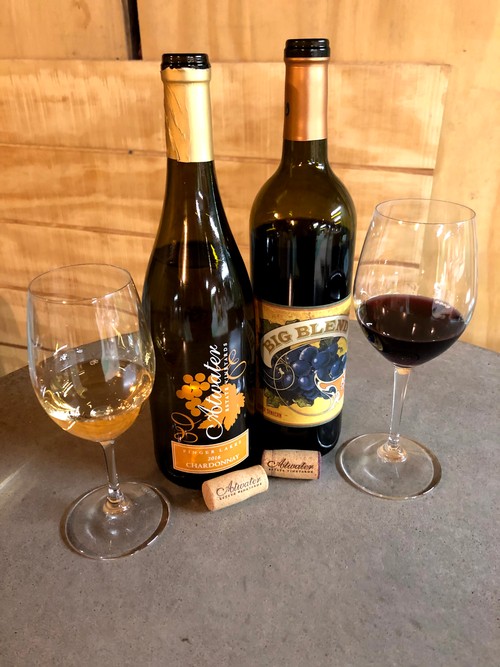 Two new releases, photo shows bottles, Big Blend and Chardonnay