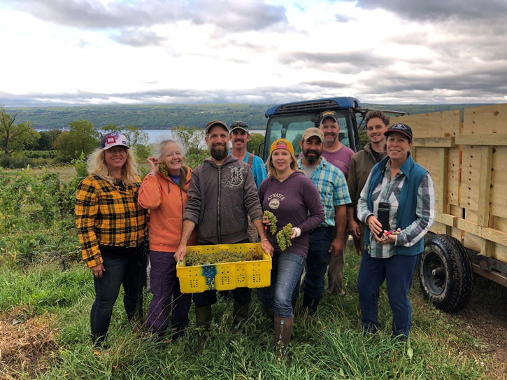 Atwater Harvest Crew Posting in front of Grape Vines