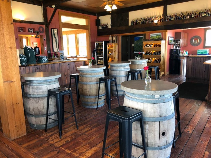 Tasting room photo showing tables in the tasting room.